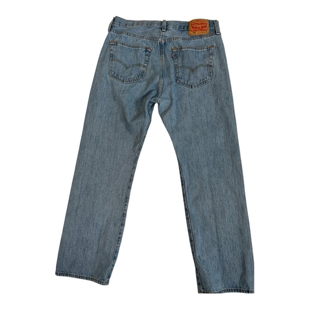 Levi's 501 Jeans‎ Mens 34x29 Blue Denim Straight Leg Button Fly Western Preppy - Picture 3 of 9
